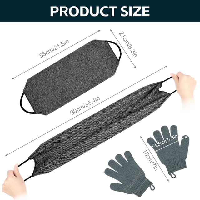 Detalle de Vicloon Peeling-Rückenreiniger: 2 Paar Peelinghandschuhe & doppelseitiger Rückenpeeling-Waschlappen mit Griffen