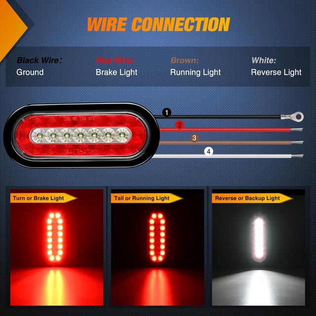 Detalle de Nilight 2PCS 6-Inch Oval LED Trailer Tail Lights (Red/White) with IP67 Sealing