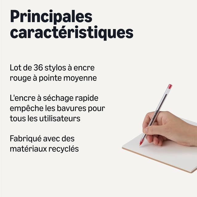 Detalle 2 de Amazon Basics Lot 36 Stylos Bille Rouge