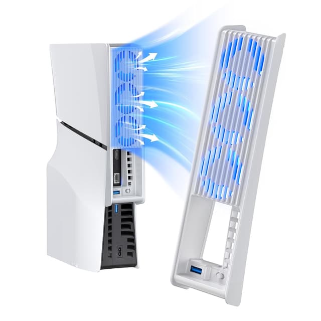 Detalle de Lüfter für PS5 Slim – automatischer Geschwindigkeitsmodus mit LED & USB 3.0-Hub (weiß), passend für Disc & Digital, nicht für PS5 Pro