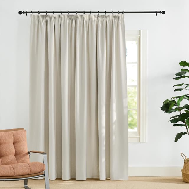 Detalle de PONY DANCE Vorhang blickdicht mit Thermo-Schiene-Übergardinen & Kräuselband, Set (H 220 x B 300 cm) Hellbeige