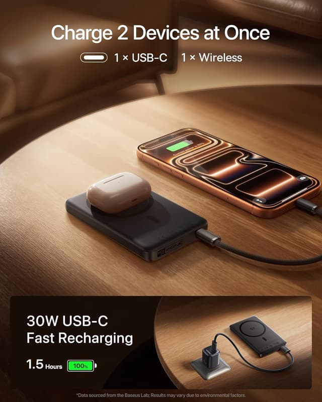 Detalle de Baseus PicoGo AM52 10,000mAh Power Bank with Qi2.2 MagSafe (25W) and 45W USB-C