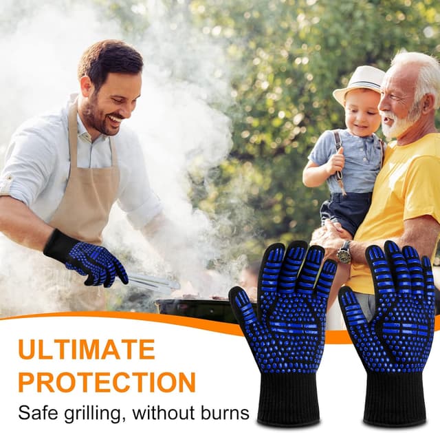 Detalle 2 de flintronic Heat Resistant Grill Gloves (Blue) – oven, BBQ and soldering hand protection up to 800°C