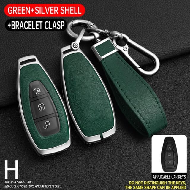 Detalle de Happyit zinc alloy & leather car key case cover for Ford Focus, Fiesta, Mondeo, Kuga (keyless fob)