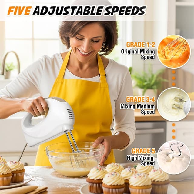 Detalle 2 de Mixeur elettrico a mano con 5 accessori in acciaio inox (1 frusta e 4 pezzi per impasti e mescolare)