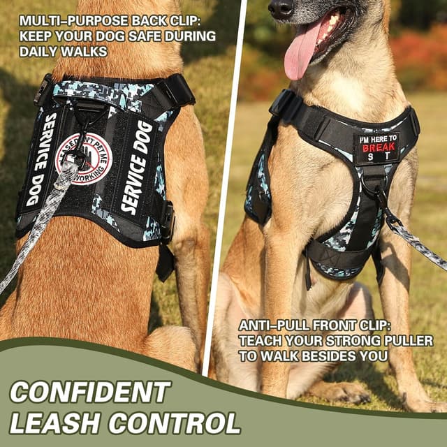 Detalle de Belababy Tactical Anti Pull Dog Harness (Size L) with Front Clip, Handle & MOLLE panels – Blue Camo