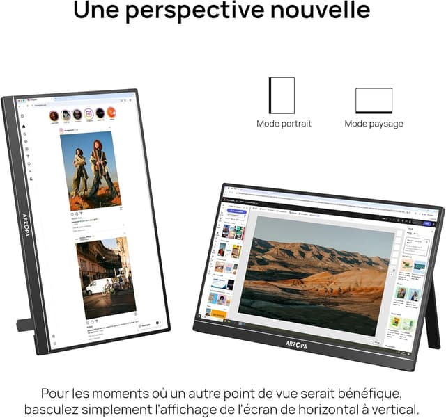 Detalle de ARZOPA Grand Écran Portable 17,3 pouces FHD HDR IPS (USB‑C/HDMI) pour PC, Mac, PS5/PS4, Xbox et Switch