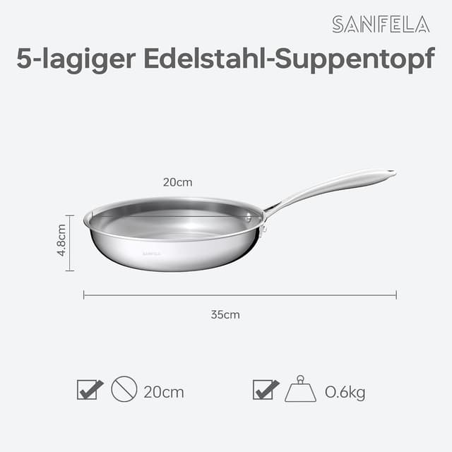 Detalle 2 de SANFELA set padelle acciaio 5 strati 3 pezzi