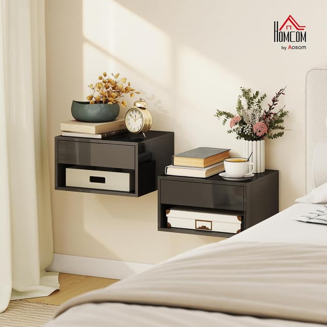 Detalle 2 de HOMCOM Lot de 2 Tables de Chevet murales Noires