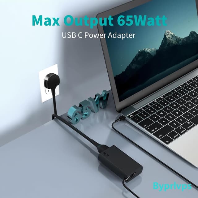 Detalle 2 de Byprlvps New Slim 65W USB-C Laptop Charger (USB Type-C PD) for Lenovo ThinkPad/Yoga and more