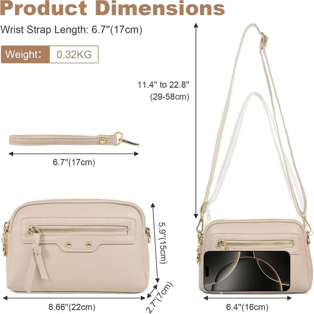 Detalle 2 de LassZone vegan leather crossbody bag for women – small phone purse with adjustable strap and multi-pocket design