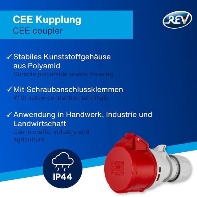 Detalle de Presa industriale CEE REV Ritter 16 A, 5 poli (3P+N+PE) per ambienti esterni IP44