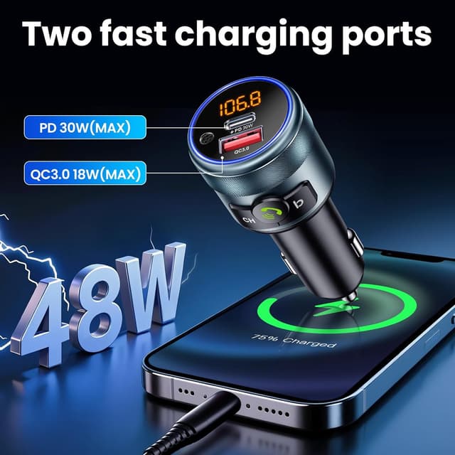 Detalle 2 de GizmoVine Car FM Transmitter Bluetooth 5.3