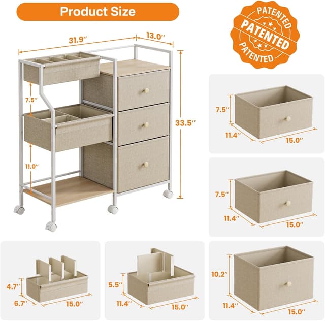 Thumbnail 1 de Modanais 3-Tier Baby Organizer Cart with Drawers