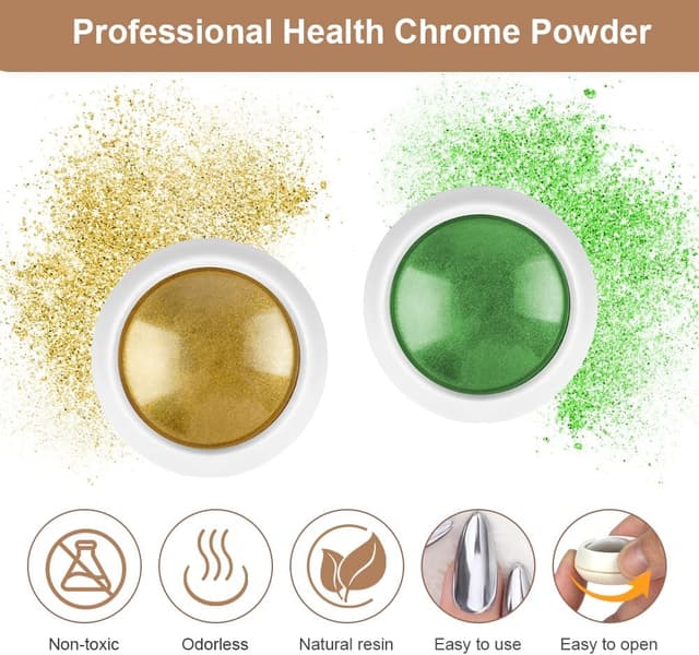 Detalle de LOPHE Polvere per unghie cromate effetto specchio con glitter metallico – set da 12 vasetti (12 colori)