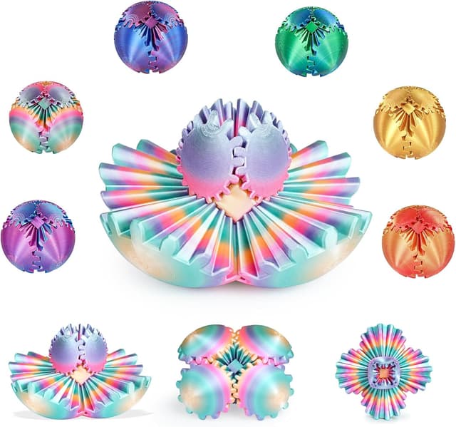 Thumbnail 6 de Balkwan Gear Ball 3D Printed Fidget Toy Spinning Gear Sphere (Rainbow, 2.5 in diameter)