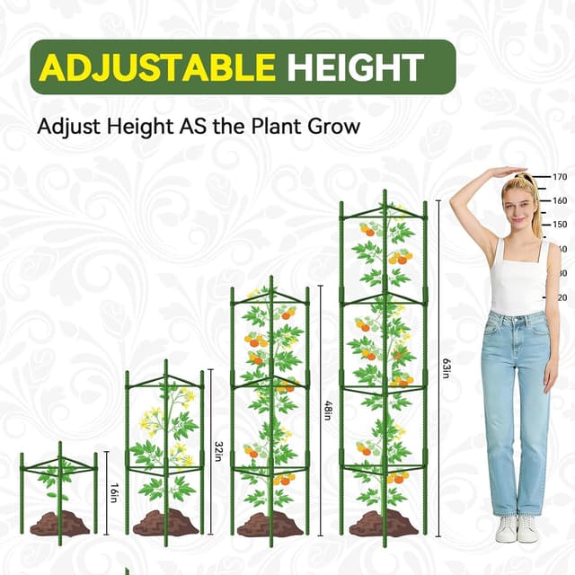 Detalle 2 de Halatool 6 Pack Adjustable Tomato Cages (up to 120cm) – Garden Stakes Support Frame for Pots & Raised Beds