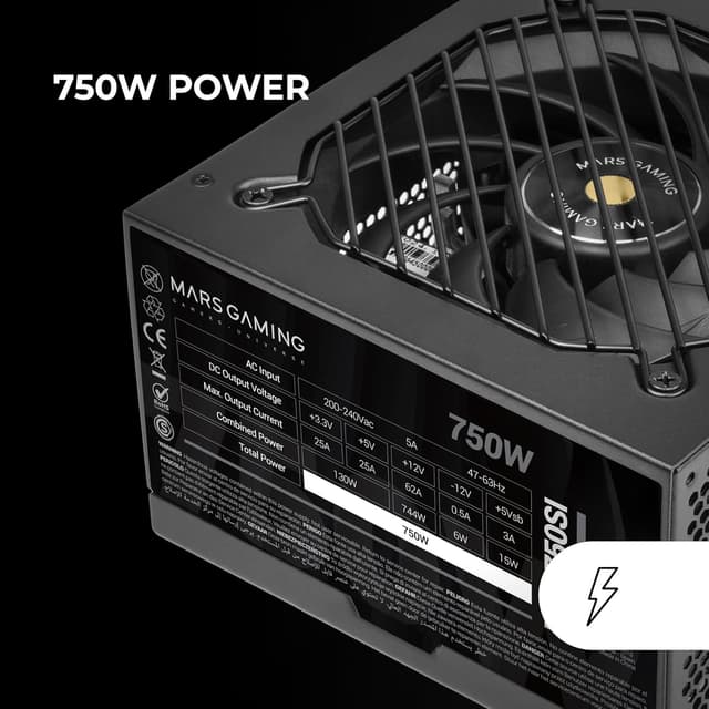 Detalle 2 de Mars Gaming MPB750SI alimentatore ATX 750W 80 Plus Bronze 230V con ventola “SI” ultra-silenziosa e 7 anni di garanzia