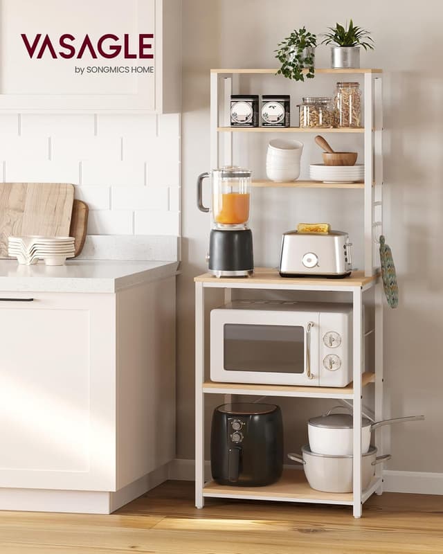 Thumbnail 1 de VASAGLE Küchenregal KKS024W09 – Standregal mit 6 Ablagen, 6 Haken und höhenverstellbarer Mittelablage