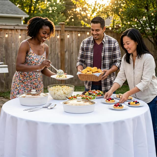 Detalle de Heneger 8-Pack White Round Tablecloth (90-Inch) – Stain & Wrinkle Resistant Polyester