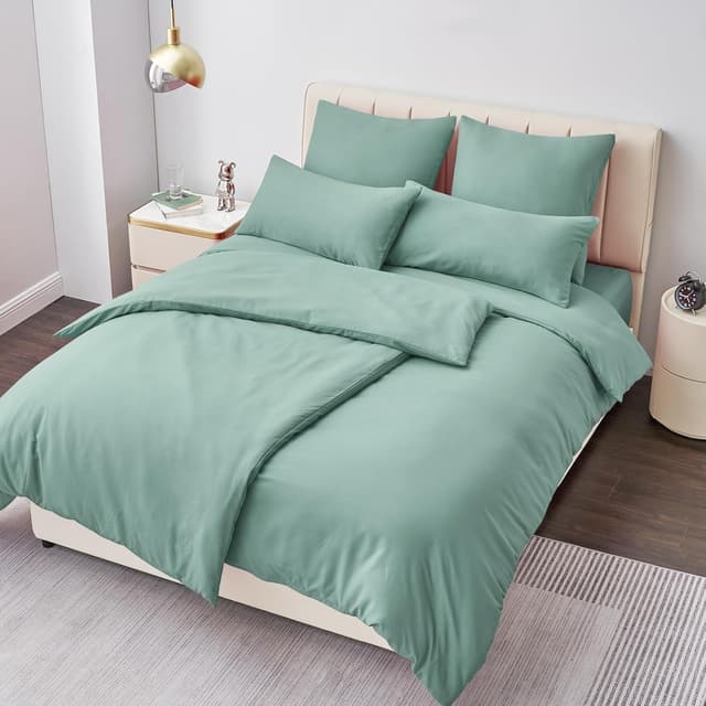 Detalle de Aisbo Bettwäsche 135x200 4-teilig Salbei/Grün aus Mikrofaser mit Reißverschluss (ÖKO-TEX), Kissen 80x80