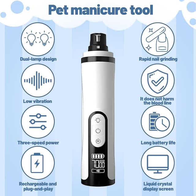 Detalle de Heusom Silent Groom Pro Nail Grinder (Quiet dog & cat nail grinder) with 3-speed control, LED light and USB rechargeable battery