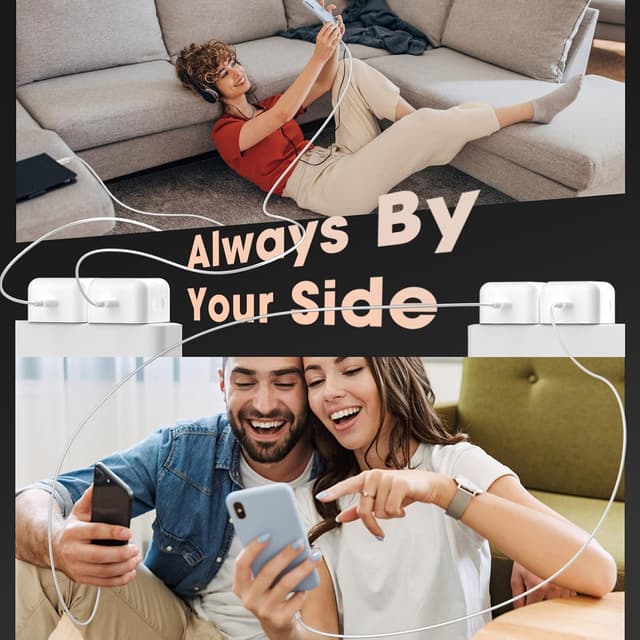 Detalle 2 de 2-Pack 20W USB-C PD Charger with 2m C-to-C Cables for iPhone 17/16/15 & iPad (White)