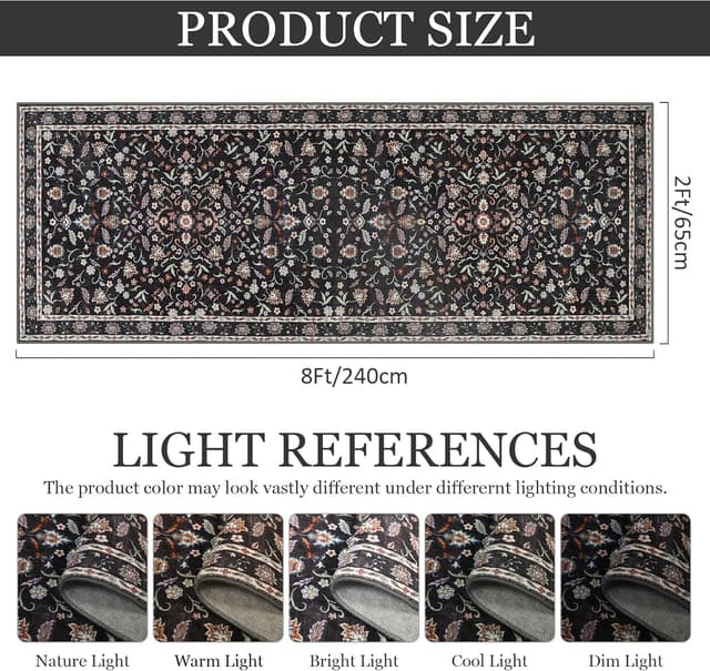 Detalle de IMIYOKU Washable Floral Hallway Runner Rug (Non Slip) 65x240cm