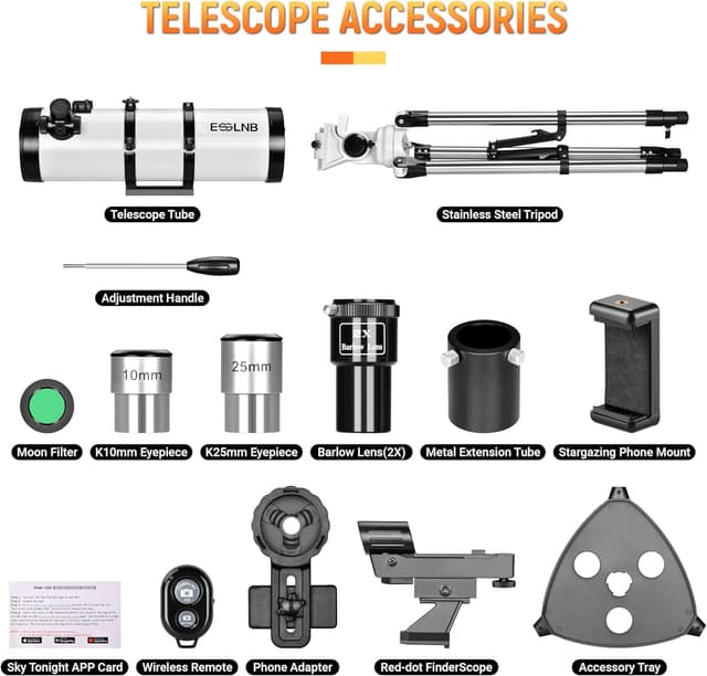 Detalle de ESSLNB ESSLNB Telescope 650130 130mm Reflector Telescope with Sky Tonight app adapter, tripod and red dot finder