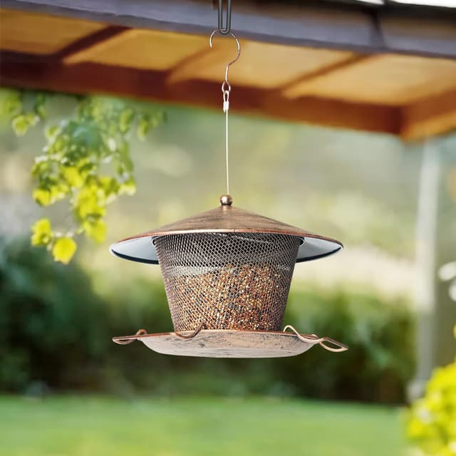 Thumbnail 6 de IWTTWY hanging squirrel-proof metal bird feeder with weatherproof roof and 3 lbs seed capacity