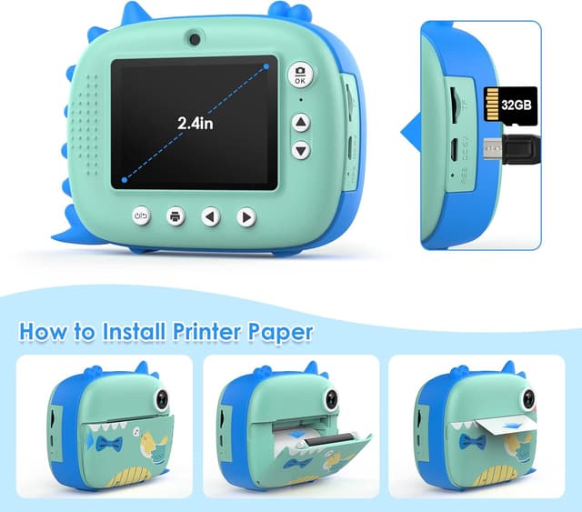 Thumbnail 6 de HiMont Kids Camera Instant Print (Blue) – no-ink instant printing, 20MP dual-lens & 32G TF card
