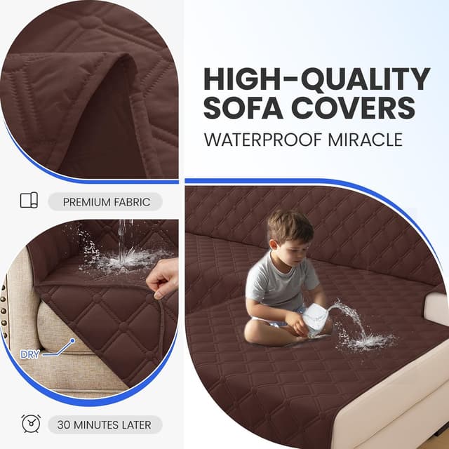 Detalle de Ystyle housse imperméable de canapé d’angle 2 places réversible (gauche/droite) avec accoudoirs, café