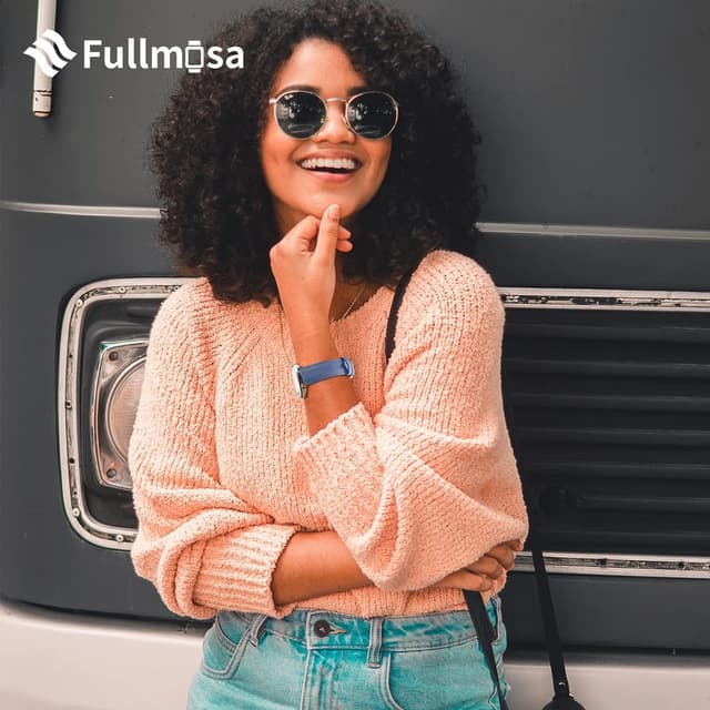 Detalle 2 de Fullmosa 18mm Leder-Uhrenarmband (Hellblau + Roségoldene Schnalle) für Garmin Venu 3S/2S & Vivoactive 4S/3S