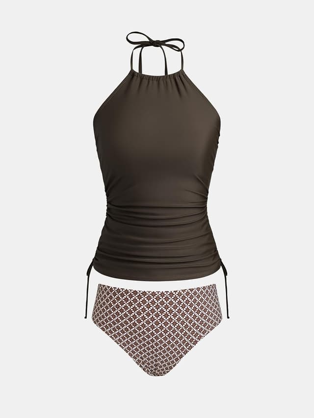 Detalle de CUPSHE Tankini da donna con collo alto e halter regolabile, set due pezzi a vita media