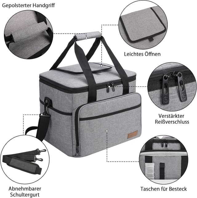 Detalle 2 de ALLCAMP OUTDOOR GEAR 30L faltbare Kühltasche (isoliert, auslaufsicher) mit 2 Kühlakkus, grau