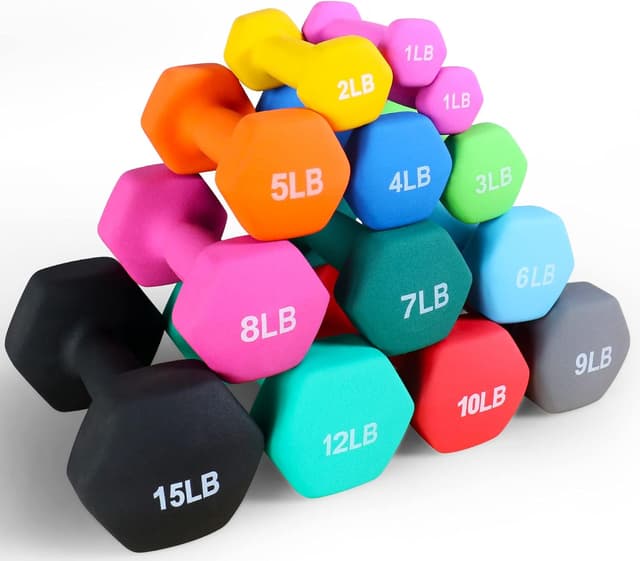 Detalle 1 de Fitvids Neoprene Dumbbell Hand Weights (Hex, Anti-Slip) Pair with Stand