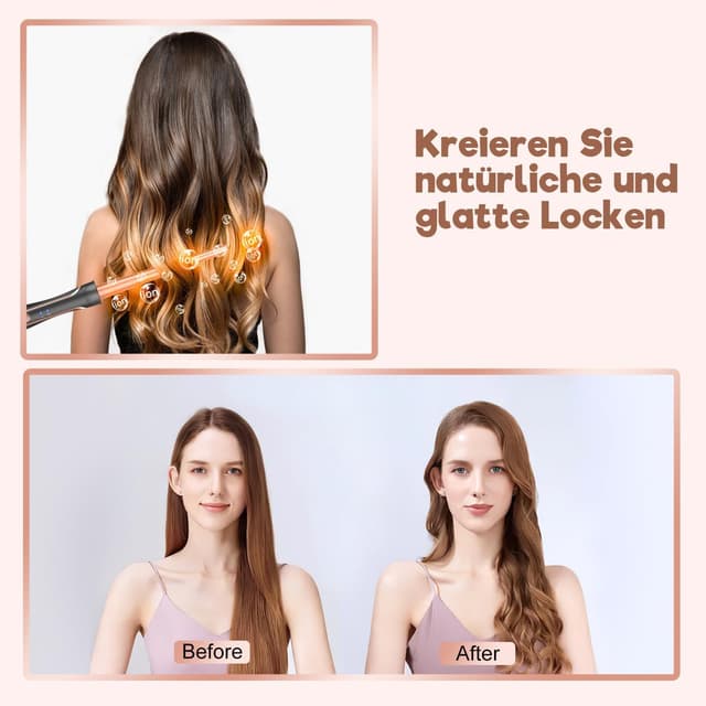 Detalle de BESTOPE PRO 5-in-1 Lockenstab-Set mit Wellenaufsatz – Wellenlockenstab für alle Haartypen, 5 Barrel, Keramik, 2 Temperaturstufen