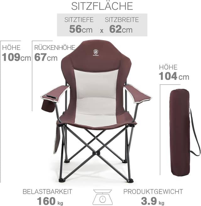 Detalle 2 de EVER ADVANCED Luxus Campingstuhl faltbar bis 160 kg mit hoher Rückenlehne (Hochlehner)