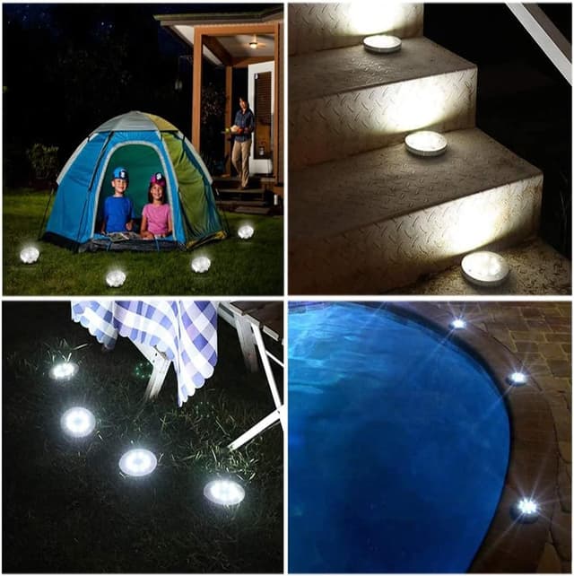 Detalle de Bowfar 12er Set Solar-Bodenleuchten für außen mit 12 LEDs, 3.000 K und IP65