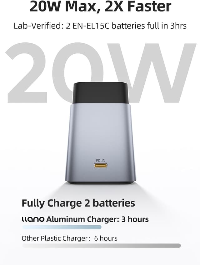 Detalle de llano 2-Pack EN-EL15C Batteries and 20W Fast Charger (with LED display) for Nikon Z series