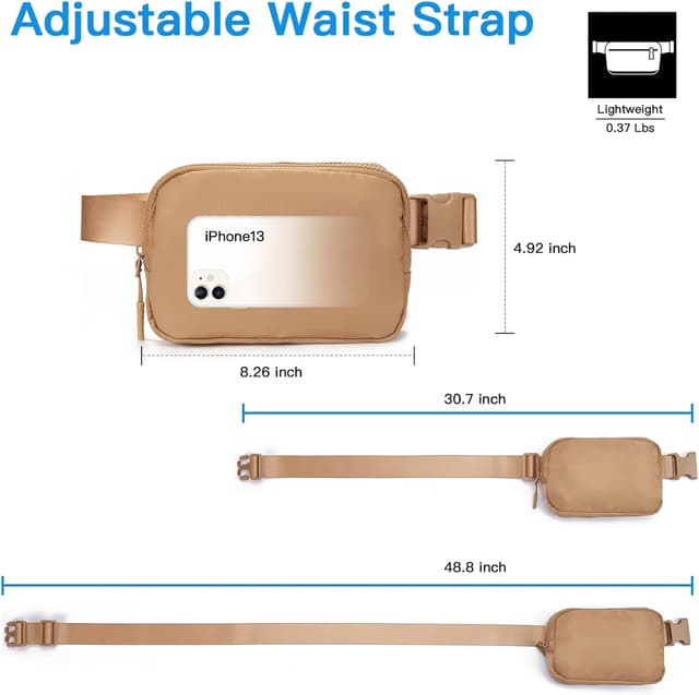 Detalle de Telena Fanny Pack pour femme/homme (sac banane) Fanny Pack Telena marron clair avec sangle réglable