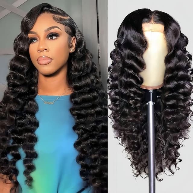 Detalle de PYY Deep Wave Lace Front Wig (13x4 HD Lace Frontal) – 22 Inch 100% Human Hair, Deep Wave, Glueless