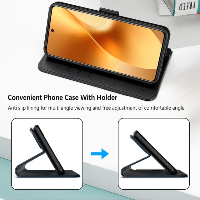 Detalle de Aiziki Custodia per Realme 15 5G in pelle PU con chiusura magnetica e funzione supporto (kickstand) – nera