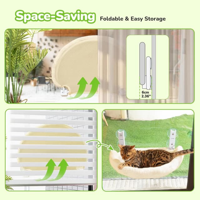 Detalle de CATISM Foldable Cat Window Perch – Semi-circular cat window bed with suction cups and reinforced frame (Beige)