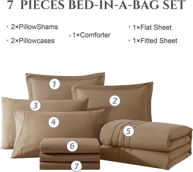 Thumbnail 6 de Monbix King Size Comforter Set (7 Pieces) in Raw Umber Bed in a Bag