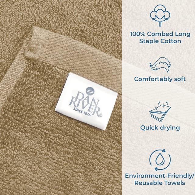 Detalle de DAN RIVER Bath Towels Set of 4 (27 x 54 Inches) — 100% Ring Spun Cotton, Quick-Drying and Absorbent