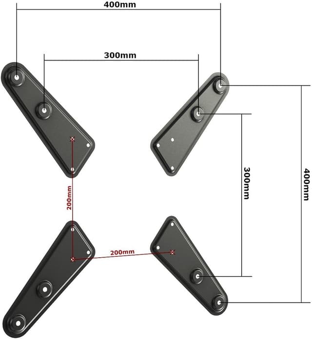Detalle 2 de RICOO Rallonge Adaptateur VESA universel pour support mural TV VA0100 (4 pièces) — passe de VESA 200x200 à 200x300/300x400
