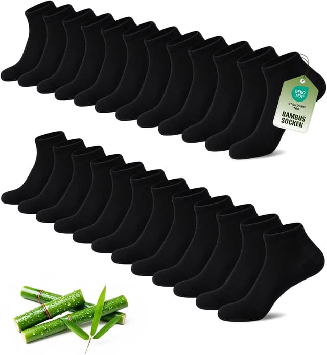 Detalle de SukModen 12/24 paires de chaussettes sneaker en bambou (unisex) : demi-chaussettes renforcées anti-odeurs