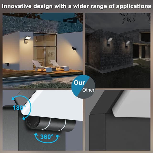 Detalle 2 de Kingwen applique murale esterno LED 40W 3000K IP65 con pannello rotante a 360°