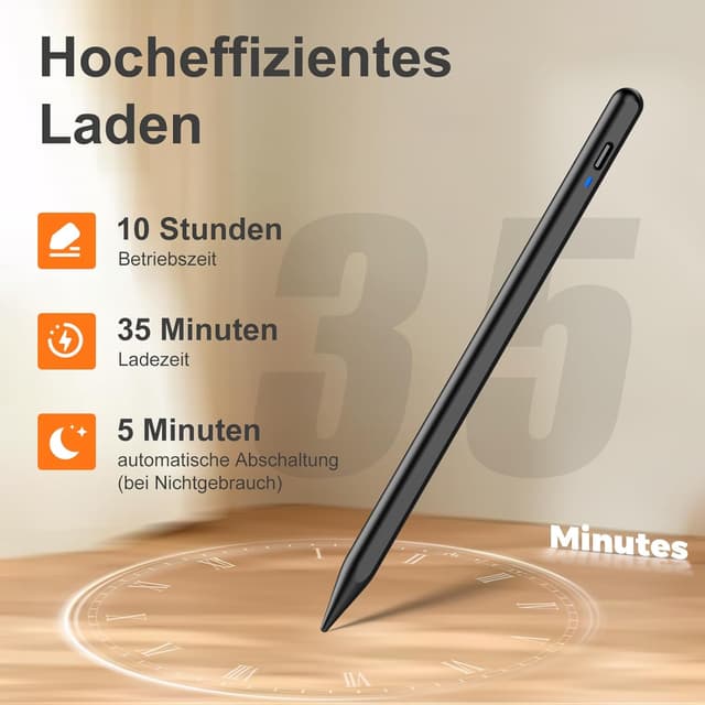 Detalle de Android Tablet Stift mit 3 POM-Federspitzen und USB‑C Schnellladung (magnetische Haftung) – Stylus Pen Type‑C für Touchscreens, Schwarz